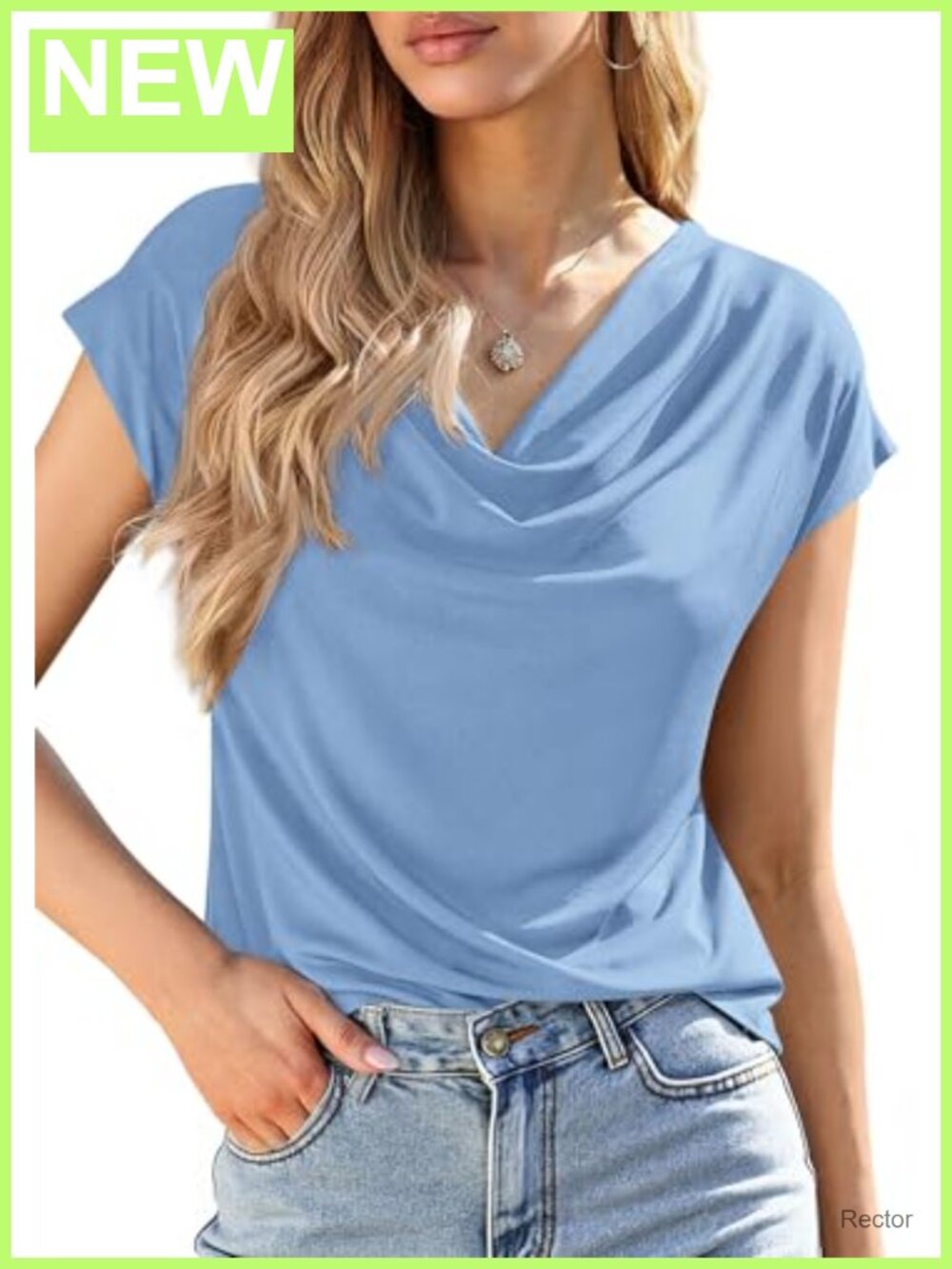 Womens Dressy Business Casual Cowl Neck Cap Sleeve Blouse Work Top